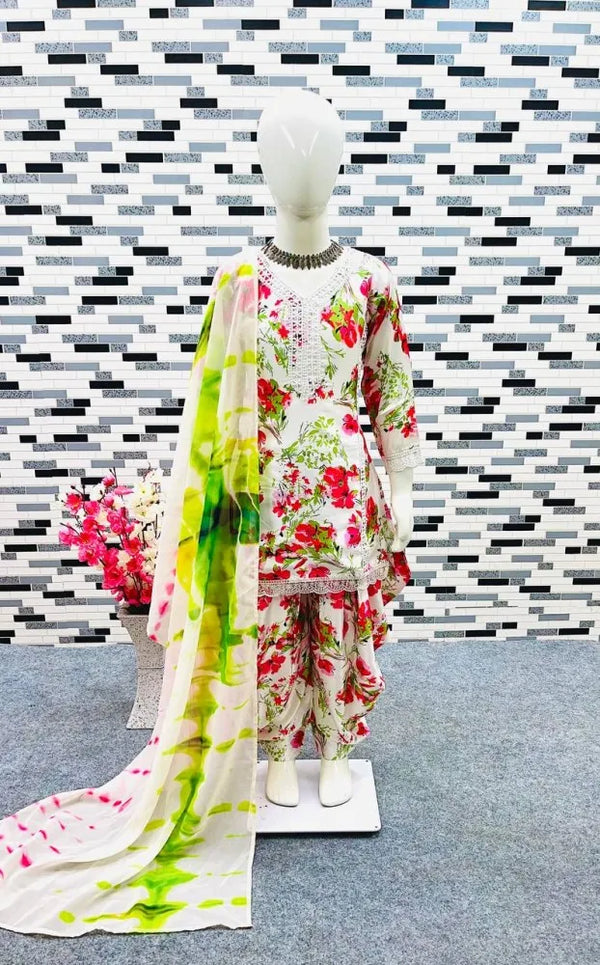 White Japan Satin with Digital Printed Kids Wear