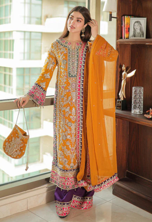 Heavy Chinon Silk with Multi-Thread Jari and Sequence Embroidery