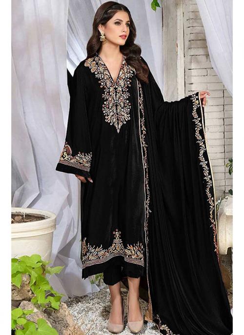 Pure Viscose Velvet Embroidery Work Suit