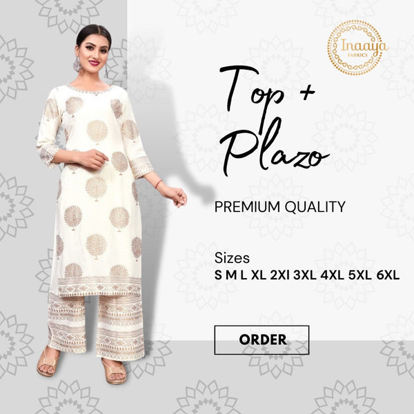 Straight Gold Printed Black Kurti With Palazzo