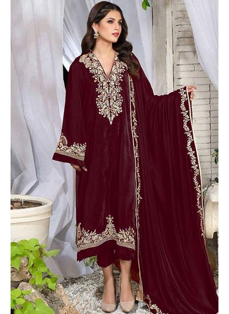Pure Viscose Velvet Embroidery Work Suit