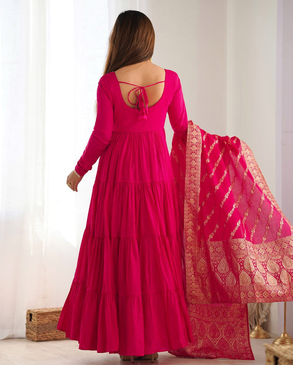 Pure Roman Silk Chanderi Fabric Gown Set