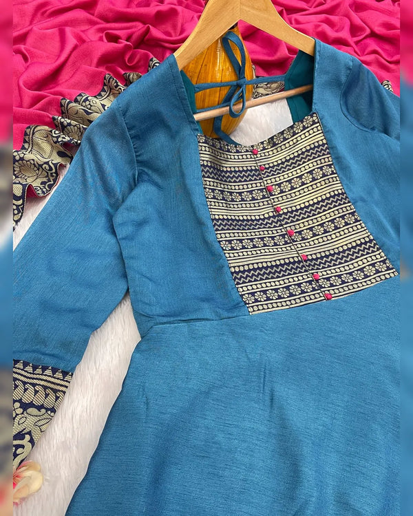 Vichitra Silk Jacquard Zari Weaving Gown with Dupatta