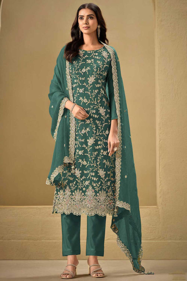 Chinon Embroidered Straight Cut Trouser Suit