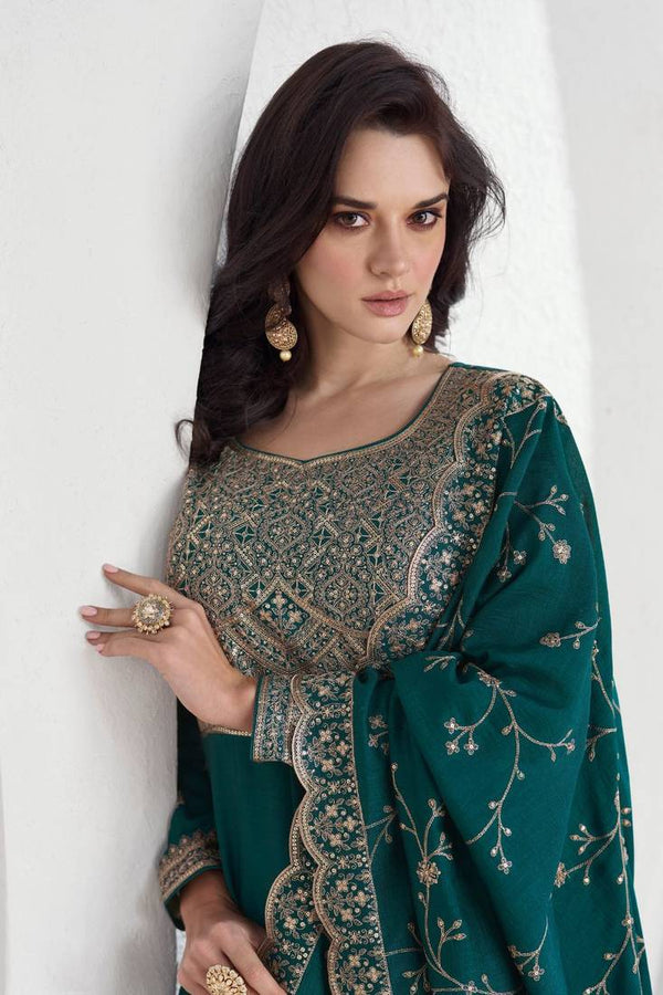 Premium Vichitra Sequin Embroidered Work Anarkali Suit