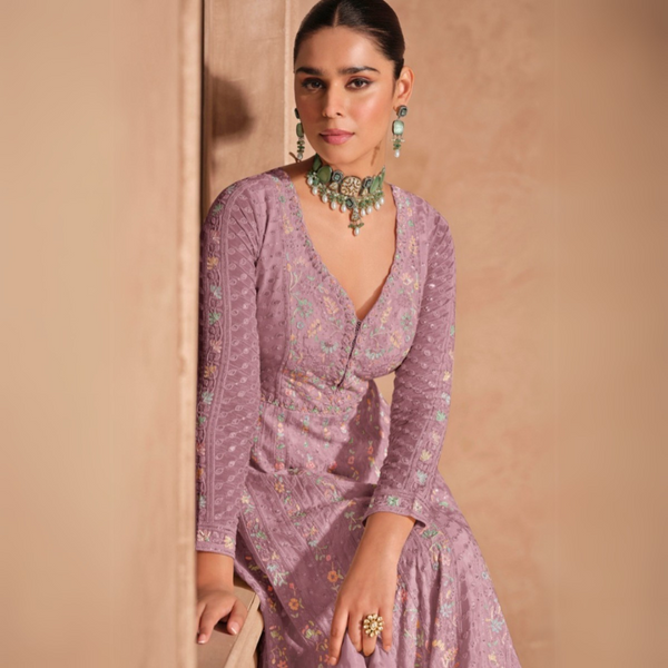 Sophisticated Chinon Suit with Sequence Work