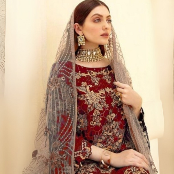 Regal Elegance: Embroidered Georgette Suit with Zarkan Sequence Work