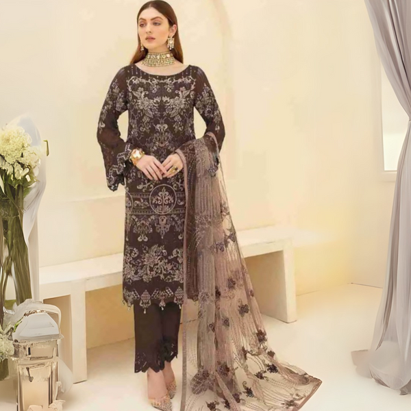 Regal Elegance: Embroidered Georgette Suit with Zarkan Sequence Work