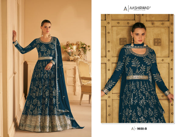 Sequins Work Embroidered PrussianAnarkali Suit