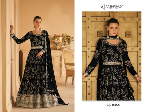 Sequins Work Embroidered PrussianAnarkali Suit