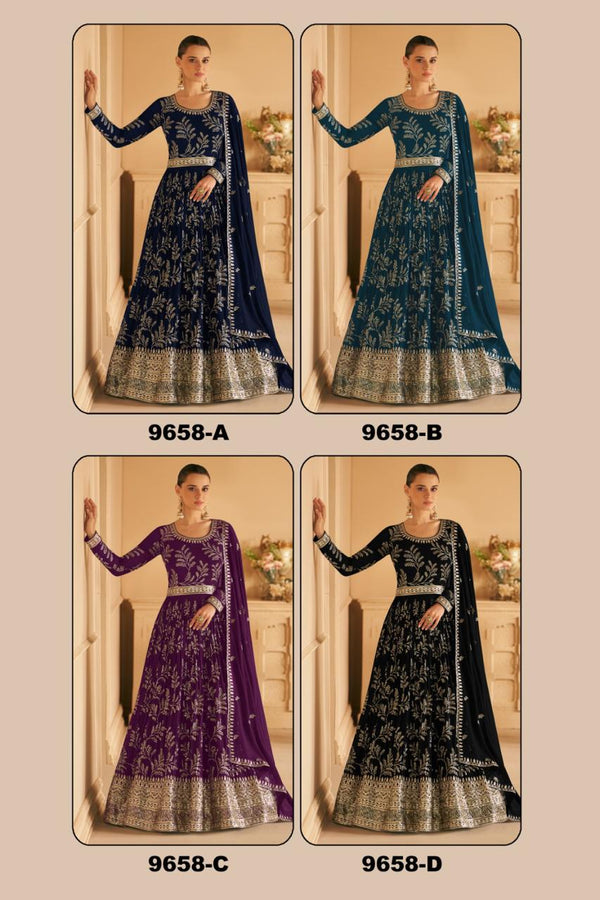 Sequins Work Embroidered PrussianAnarkali Suit