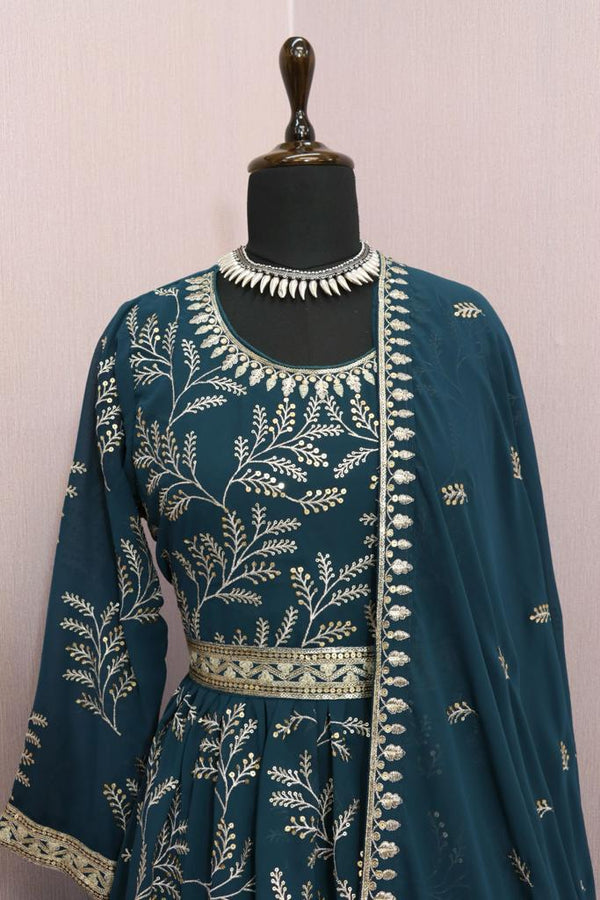 Sequins Work Embroidered PrussianAnarkali Suit