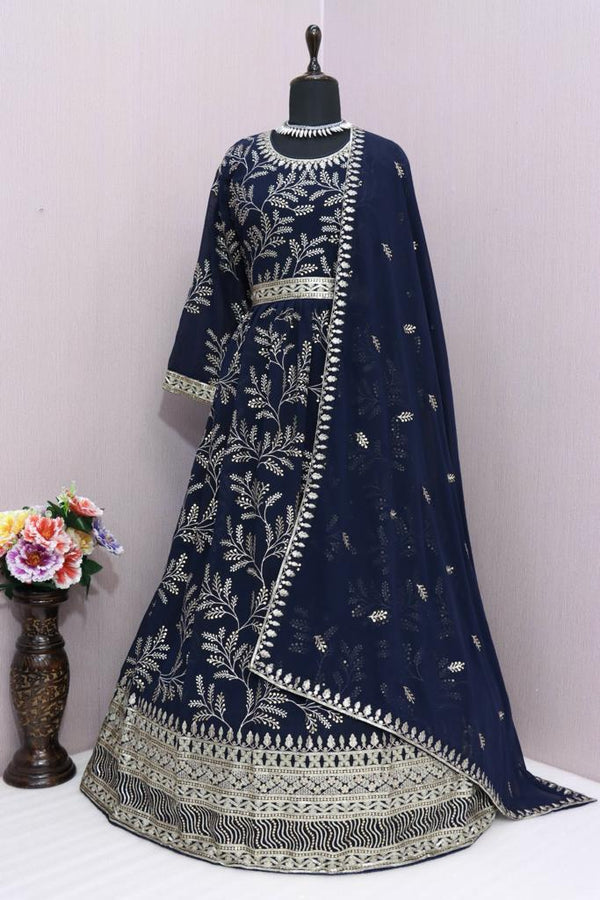 Sequins Work Embroidered PrussianAnarkali Suit