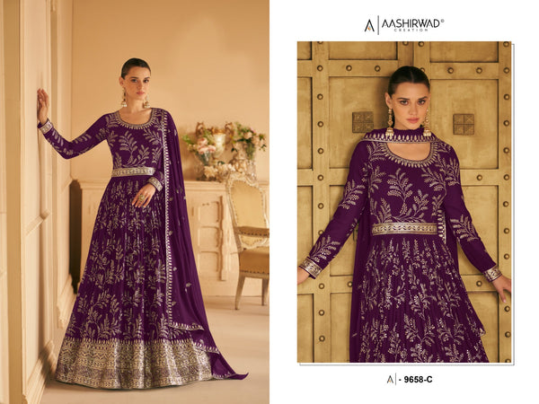 Sequins Work Embroidered PrussianAnarkali Suit