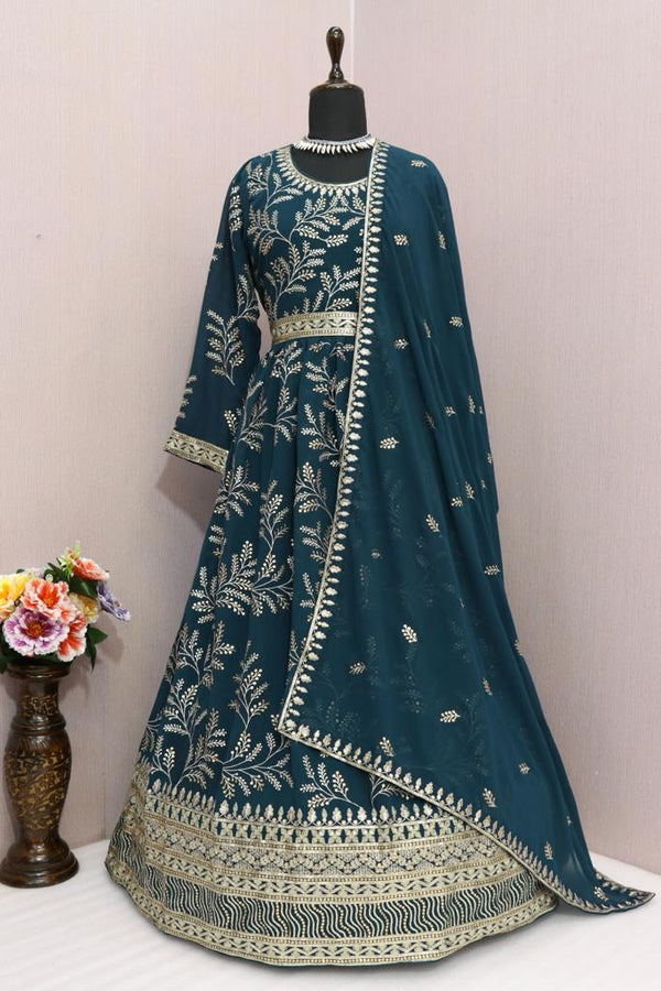 Sequins Work Embroidered PrussianAnarkali Suit