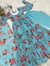 SKY BLUE COLOR SOFT GEORGETTE RUFFLE STYLE THREE PIECE ANARKALI SUIT