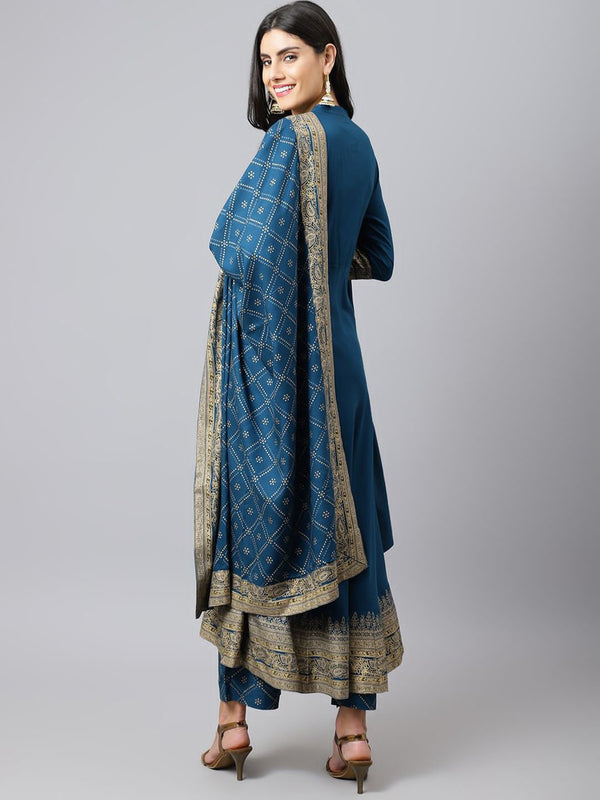 3 Pc Heavy Printed Anarkali Kurti And Full Printed Palazzo And Dupatta