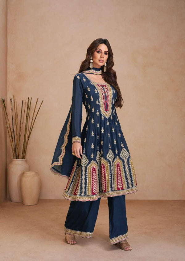 Real Chinon Embroidered Zari Work Suit