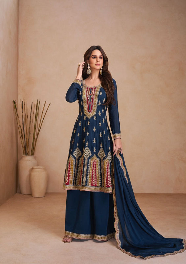 Real Chinon Embroidered Zari Work Suit