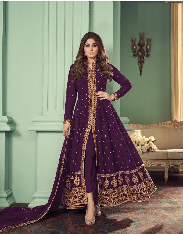Georgette Designer Anarkali Dress With Zari Work
