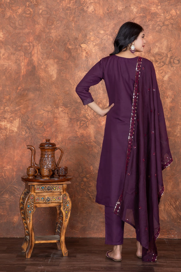 Embroidered Roman Silk Kurta Set