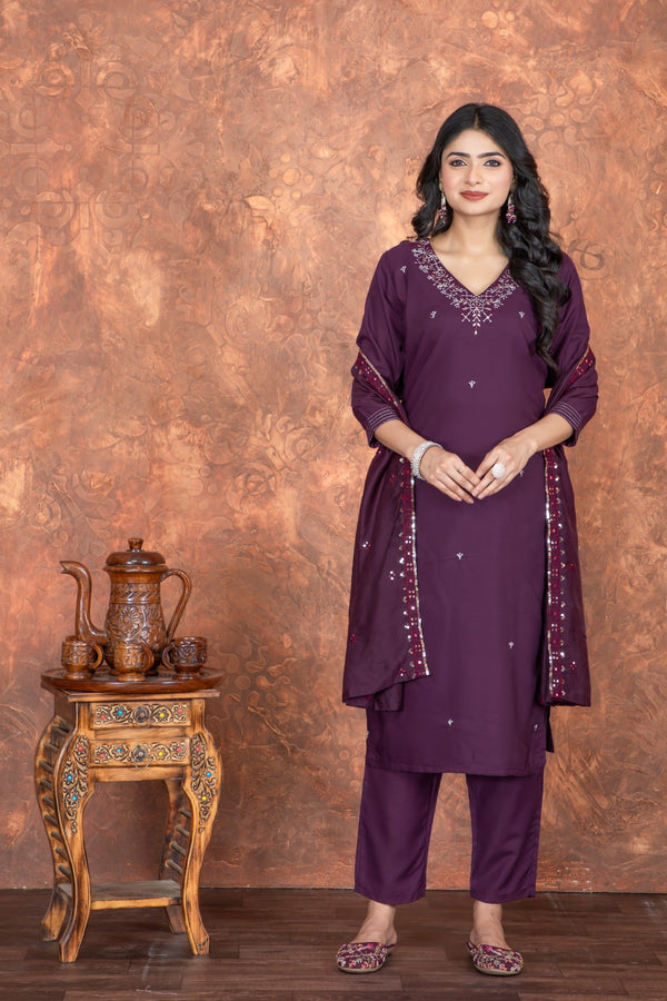 Embroidered Roman Silk Kurta Set