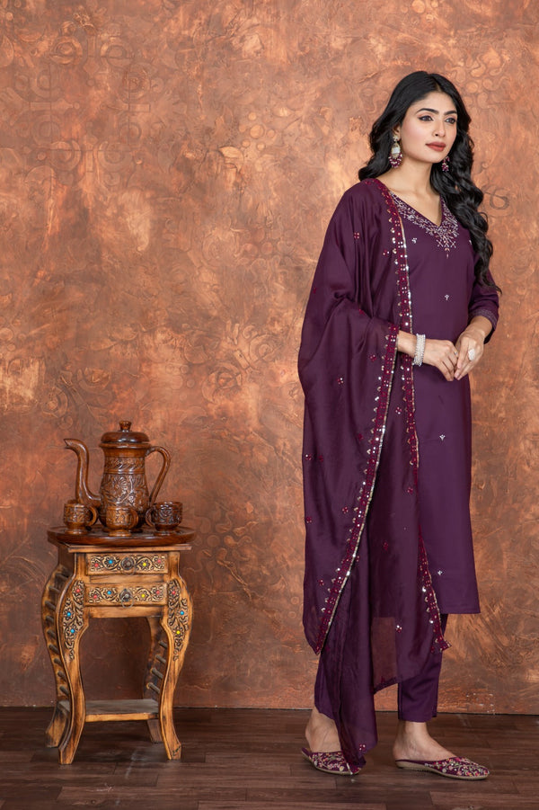Embroidered Roman Silk Kurta Set