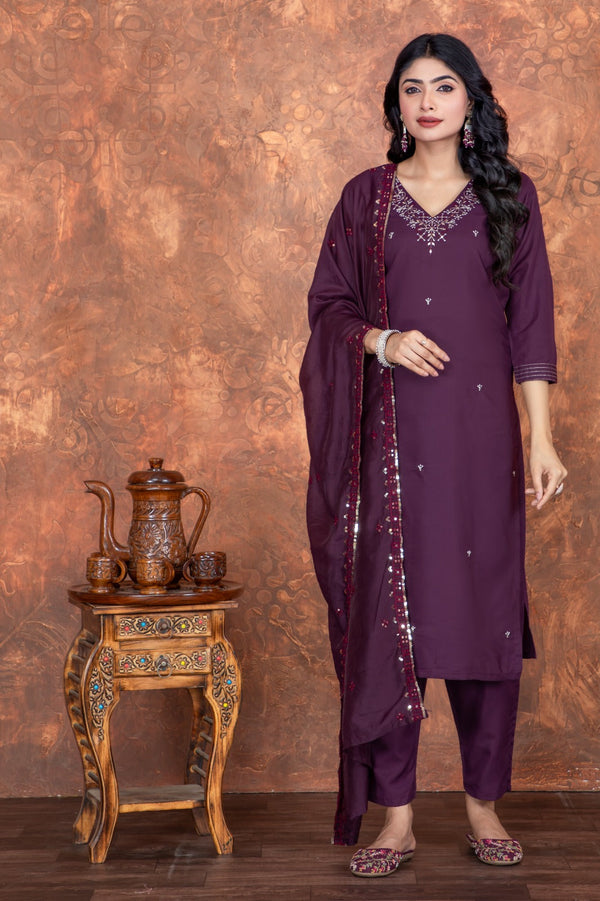 Embroidered Roman Silk Kurta Set