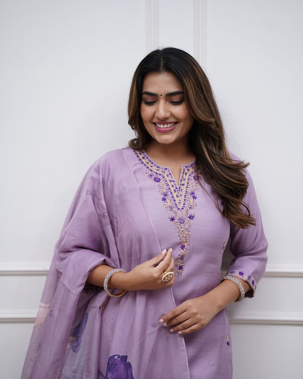 Lavender Rayon Printed Salwar Kameez