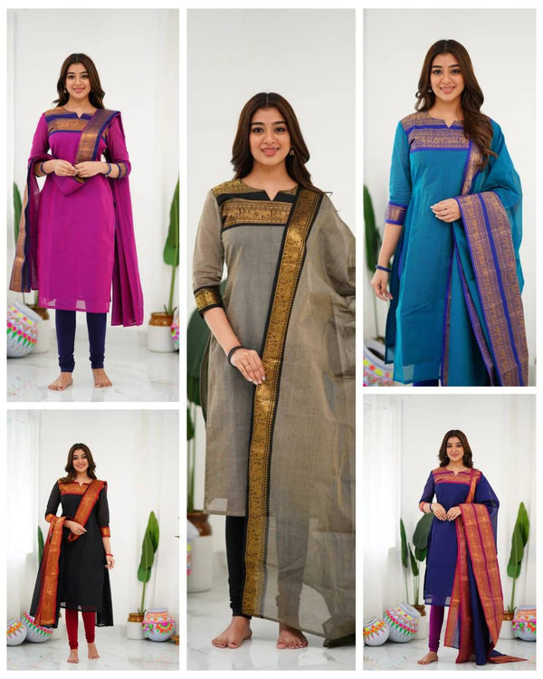 Silk Cotton Kurti & Dupatta Set