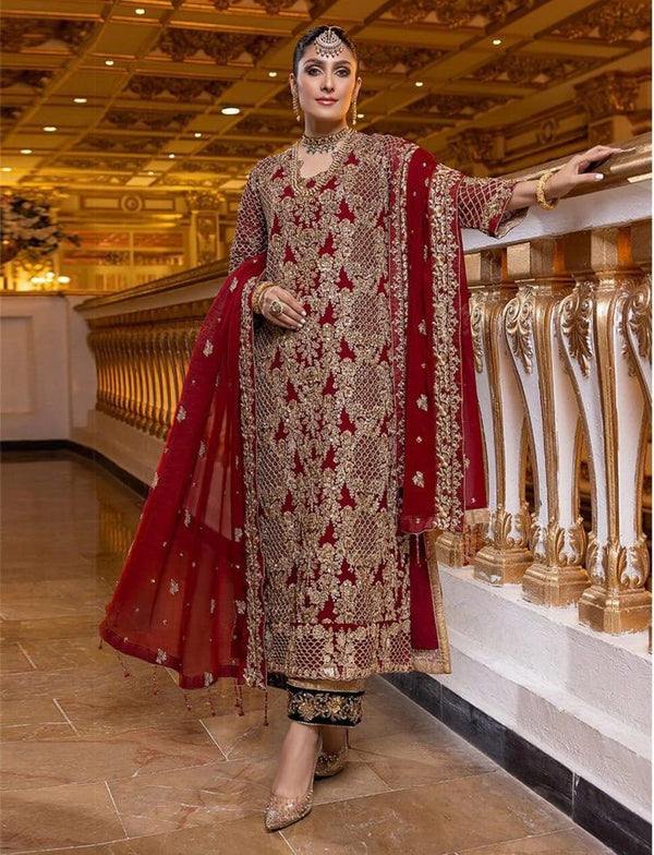Fox Georgette Coding Embroidery Stone Work Suit