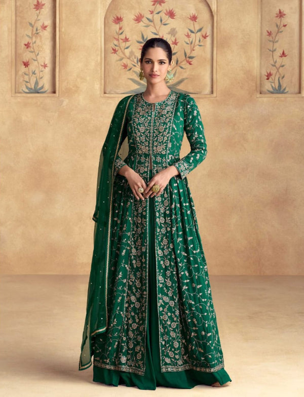 Embroidered Chinnon Silk Wedding Style Dori Work Gown