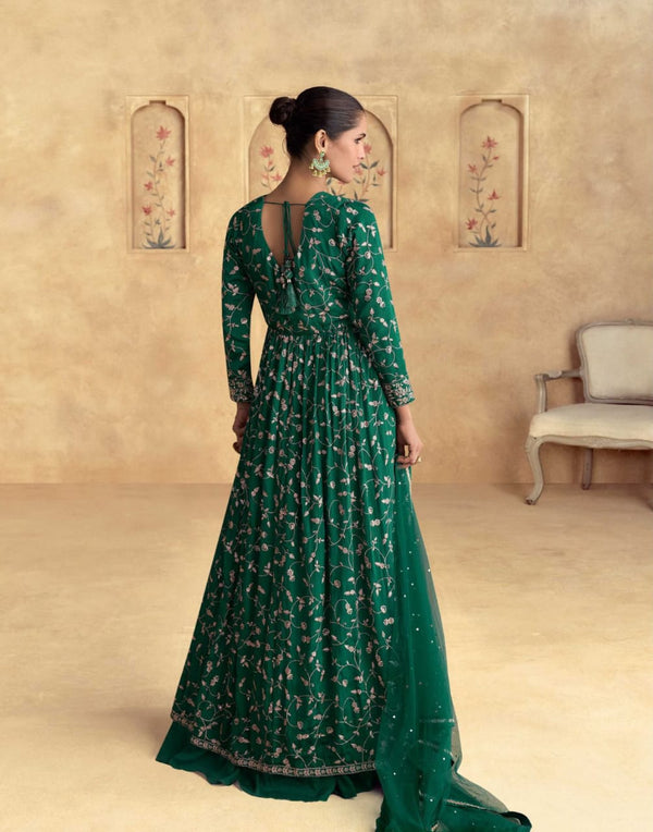 Embroidered Chinnon Silk Wedding Style Dori Work Gown