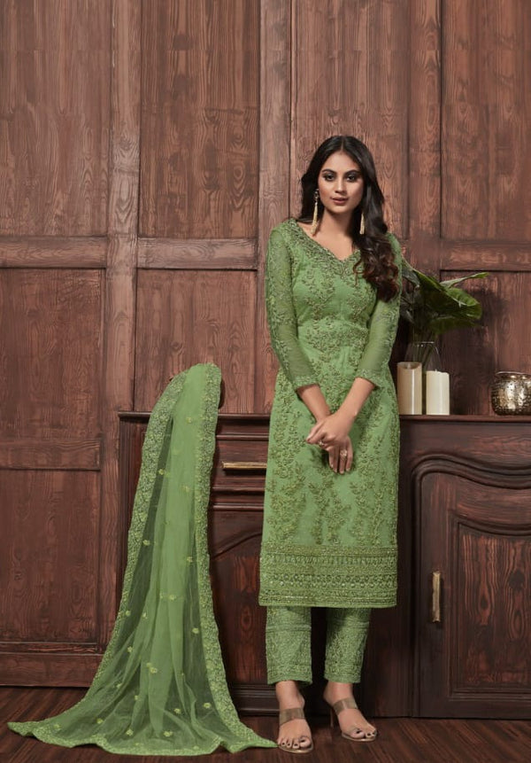 Latest Net Embroidered Stone Work Trouser Suit