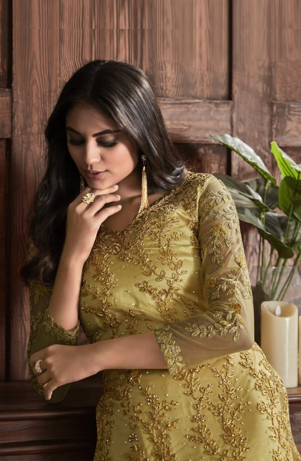 Latest Net Embroidered Stone Work Trouser Suit