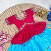 Sky-Red & Sky-Pink Embroidered Blouse-Skirt Set