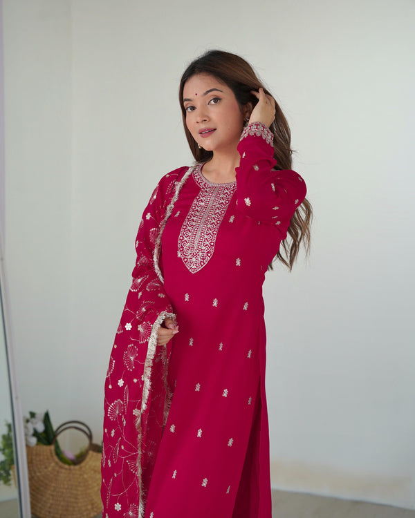Elegant Pink Pure Blooming Vichitra Silk Kurta Set – Ready to Wear