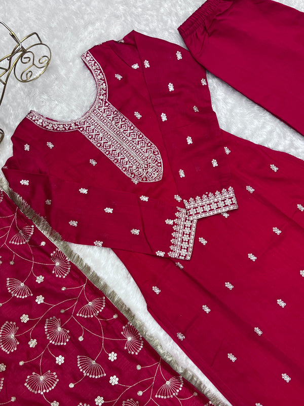 Elegant Pink Pure Blooming Vichitra Silk Kurta Set – Ready to Wear