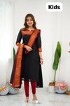 Silk Cotton Kurti and Dupatta Set for Kids