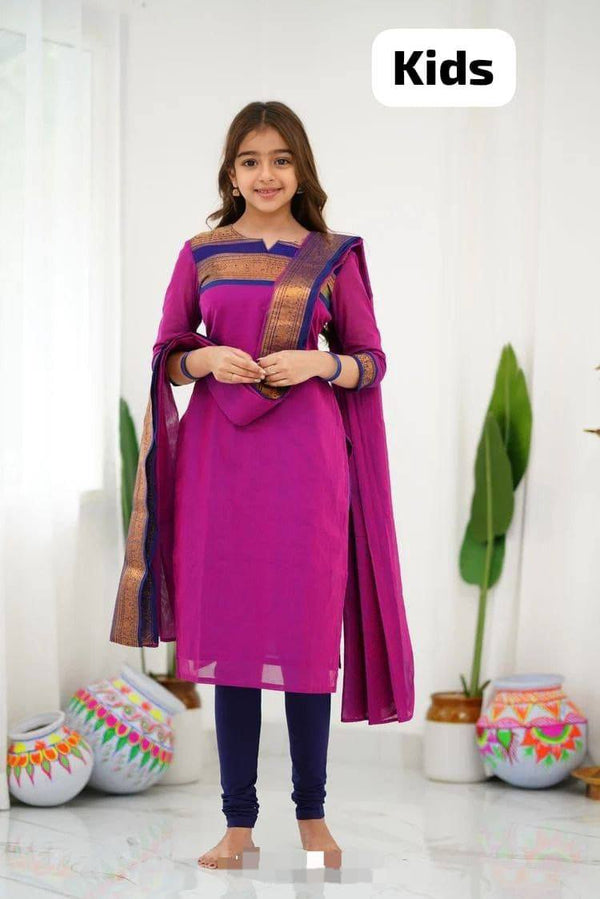 Silk Cotton Kurti and Dupatta Set for Kids