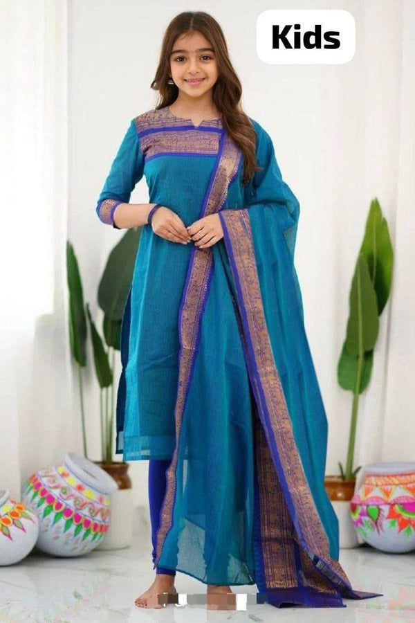 Silk Cotton Kurti and Dupatta Set for Kids