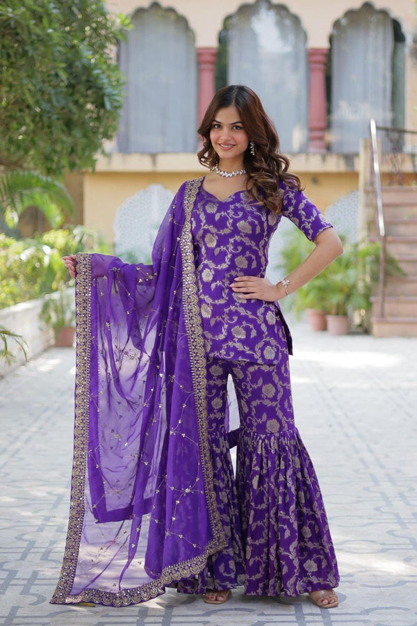 Zari Weaving Jacquard Festival Wear Sharara Suit