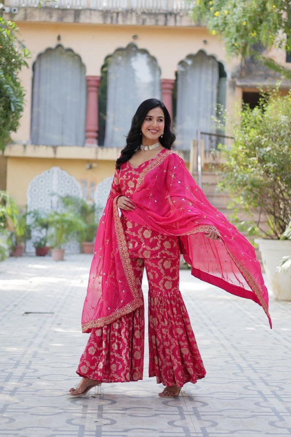 Zari Weaving Jacquard Festival Wear Sharara Suit