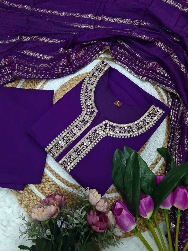 Premium Chanderi Sequin Embroidered Suit