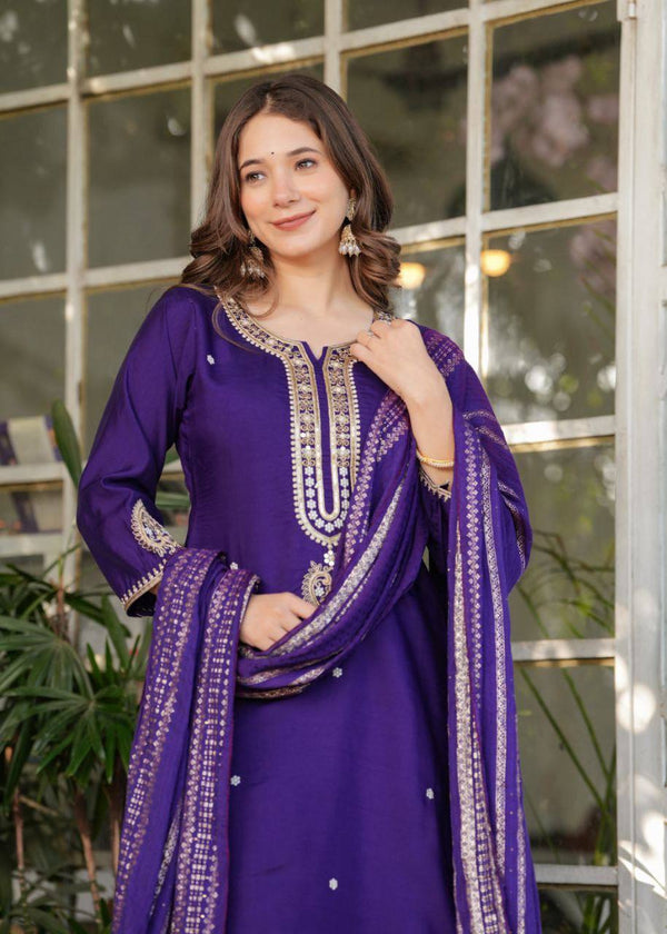 Premium Chanderi Sequin Embroidered Suit
