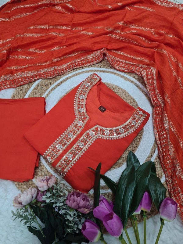 Premium Chanderi Sequin Embroidered Suit