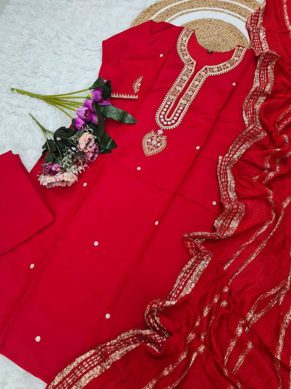 Premium Chanderi Sequin Embroidered Suit