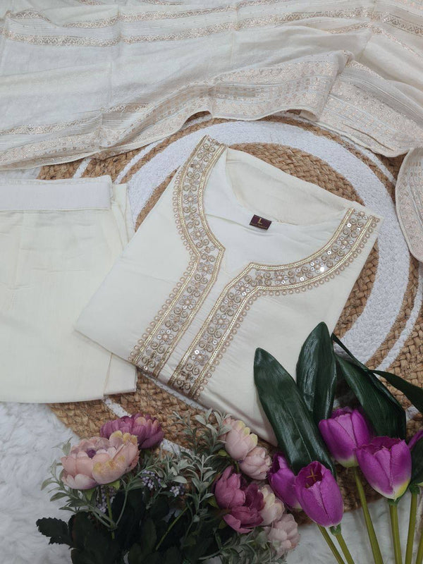 Premium Chanderi Sequin Embroidered Suit
