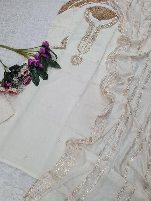 Premium Chanderi Sequin Embroidered Suit