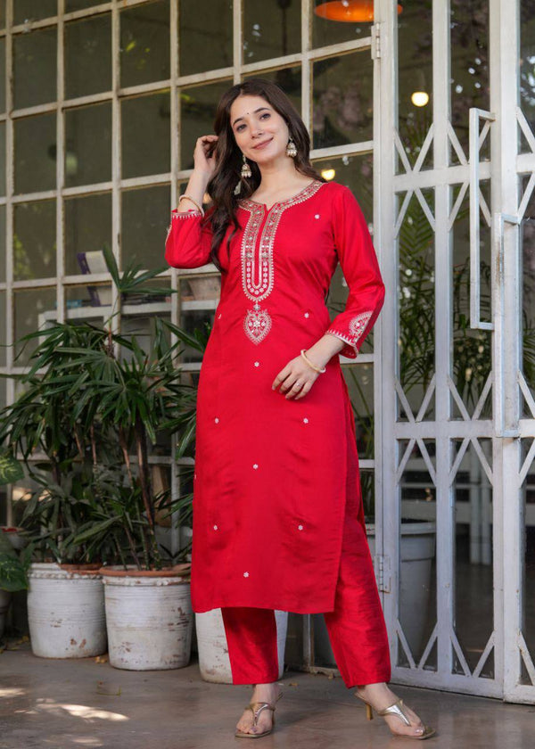 Premium Chanderi Sequin Embroidered Suit